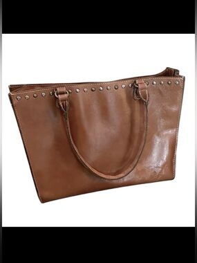 Patricia Nash Light Cognac Brown Leather Two Handle Laptop Tote Book Bag Purse